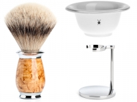Rasierpinsel Setangebot 3tlg. Mhle Purist Dachshaar Silberspitz Maserbirke